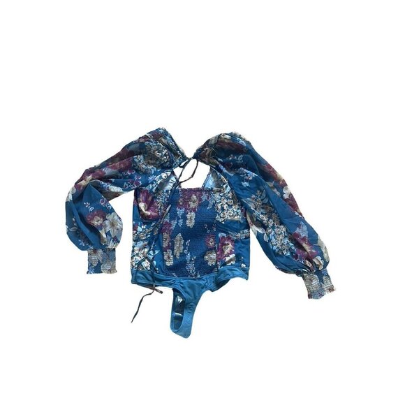 NEW Free People Wanderlust Bodysuit Floral Print Long Sleeve Chiffon Size Small - Picture 6 of 11